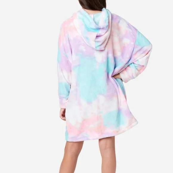 NWT 12 14 16 18 JUSTICE tie dye rainbow ombre hoodie pajamas nightgown loungewea - Picture 3 of 5